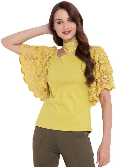 lace sleeved choker neck top - 16291663 - Very Small Image - 1