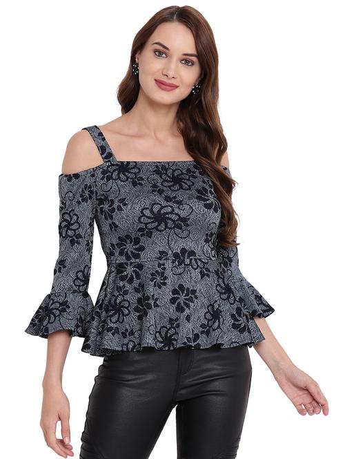 flute sleeved embellished floral top - 16291687 - Very Small Image - 1