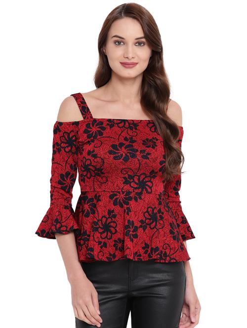 flute sleeved embellished floral top - 16291688 - Very Small Image - 1