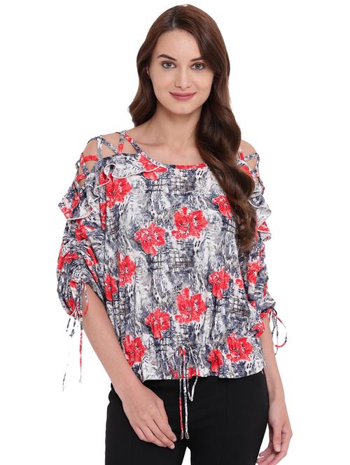 criss cross detail floral top - 16291692 - Very Small Image - 1