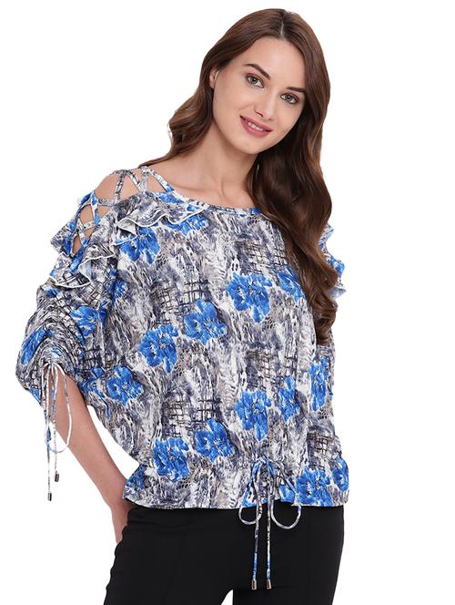 criss cross detail floral top - 16291694 - Very Small Image - 1