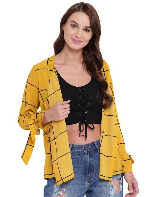 tie knot sleeved windowpane checked shrug - 16291708 - Very Small Image - 1