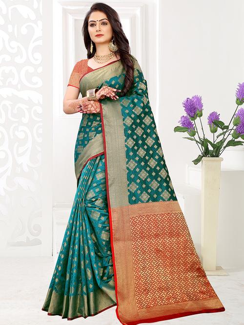 floral zari motif banarasi saree with blouse - 16291723 - Very Small Image - 1