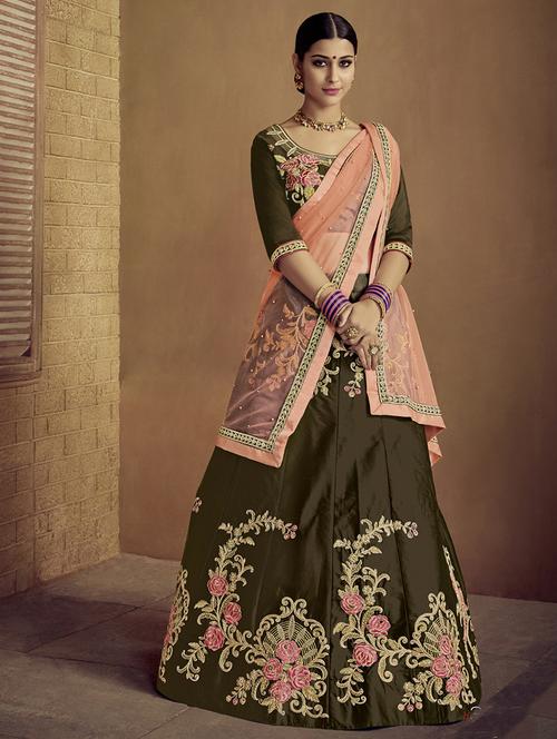floral embroidered a-line lehenga - 16292376 - Very Small Image - 1