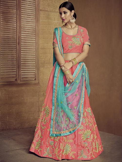 floral embroidered a-line lehenga - 16292377 - Very Small Image - 1