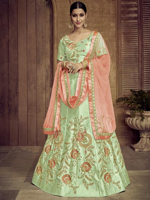 floral embroidered a-line lehenga - 16292380 - Very Small Image - 1