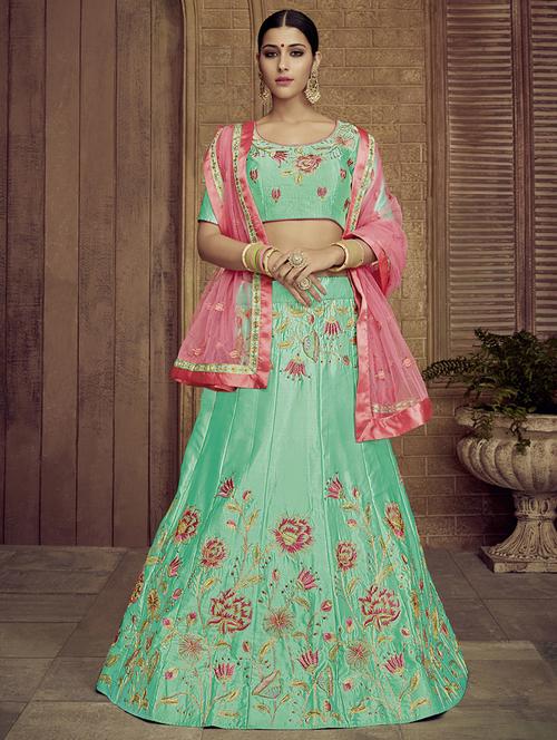 floral embroidered a-line lehenga - 16292385 - Very Small Image - 1