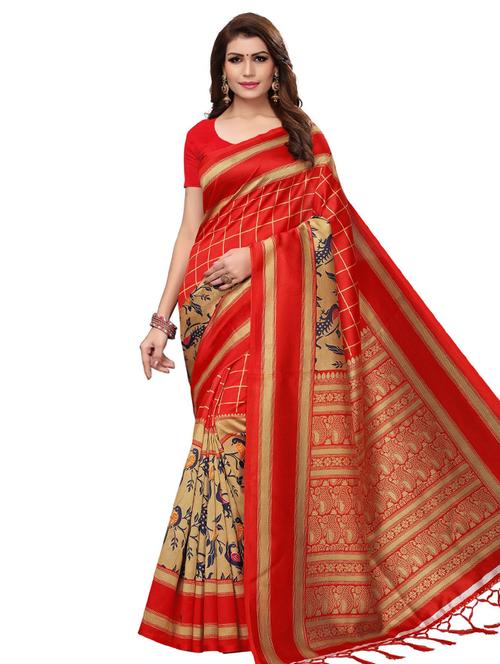 checkered mysore silk saree with blouse - 16292624 - Very Small Image - 1