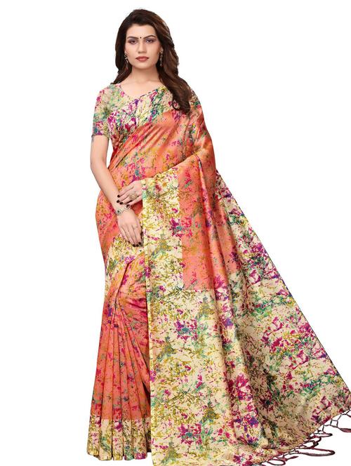 abstract printed mysore silk saree with blouse - 16292626 - Very Small Image - 1