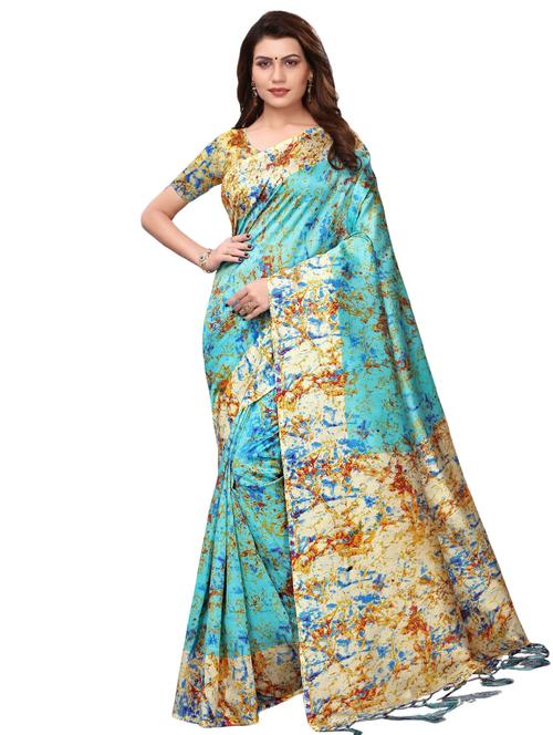 abstract printed mysore silk saree with blouse - 16292628 - Very Small Image - 1