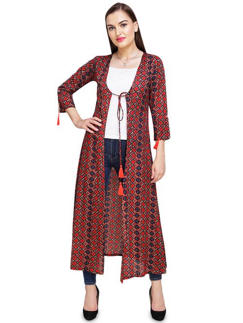 tie front tassel trim shrug - 16293165 - Very Small Image - 1
