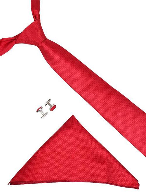 red microfiber tie, pocket square and cuff links combo - 16293491 - Very Small Image - 1