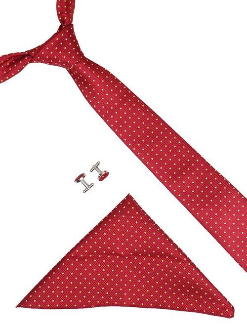 red microfiber tie, pocket square and cuff links combo - 16293494 - Very Small Image - 1