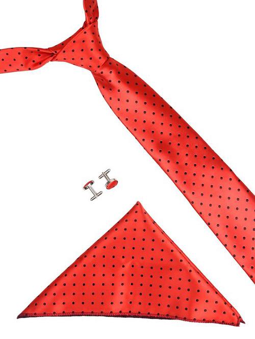 red microfiber bow tie, pocket square and cuff links combo - 16293504 - Very Small Image - 1