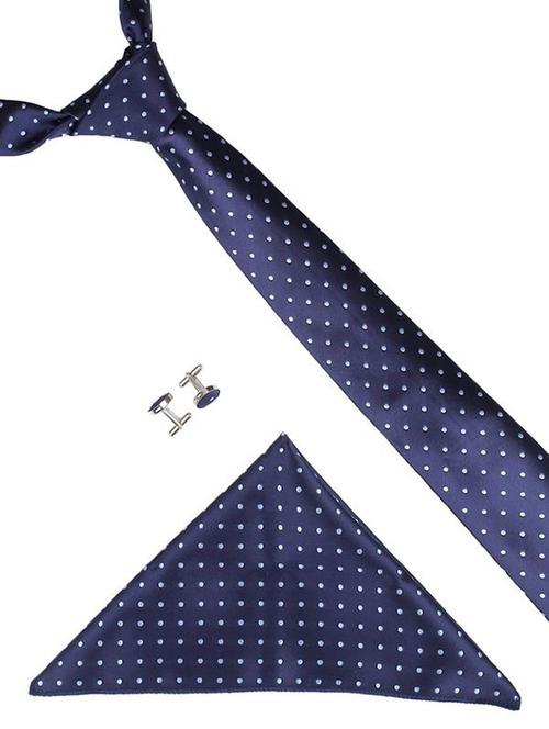 blue microfiber bow tie, pocket square and cuff links combo - 16293510 - Very Small Image - 1