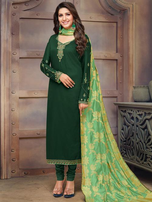 embroidered unstitched churidaar suit - 16293724 - Very Small Image - 1