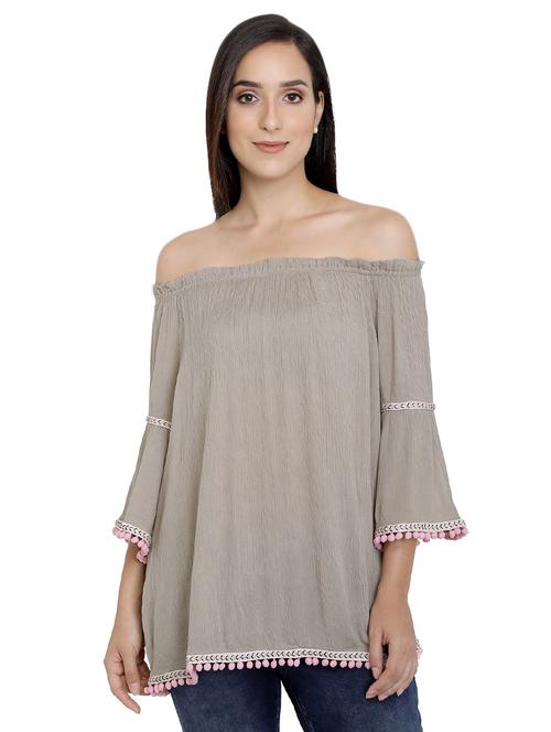 pom pom lace off shoulder top - 16293965 - Very Small Image - 1