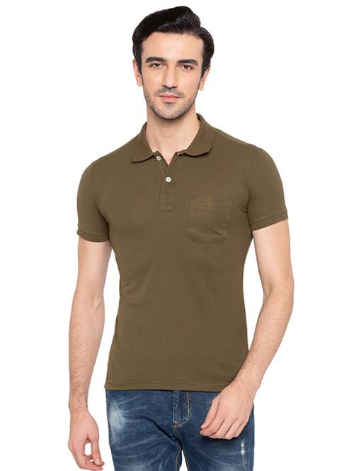 olive green solid polo tshirt - 16294052 - Very Small Image - 1