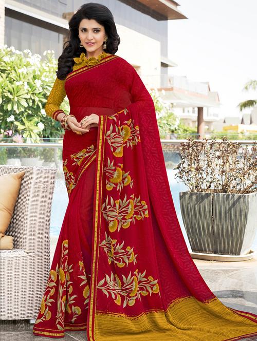 floral printed saree with blouse - 16294081 - Very Small Image - 1
