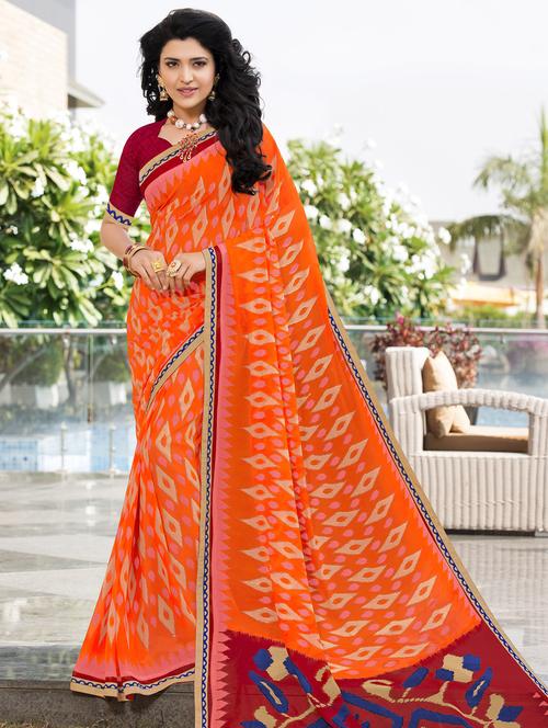 ikat printed saree with blouse - 16294090 - Very Small Image - 1