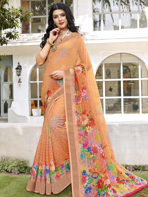 floral printed saree with blouse - 16294098 - Very Small Image - 1