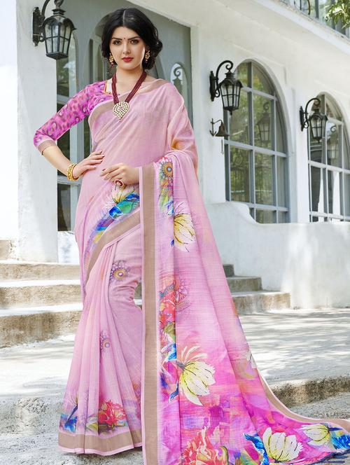 floral printed saree with blouse - 16294102 - Very Small Image - 1