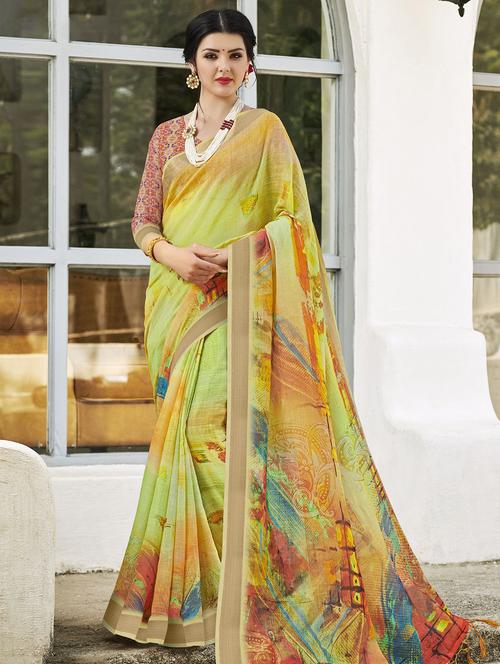 abstract printed saree with blouse - 16294104 - Very Small Image - 1