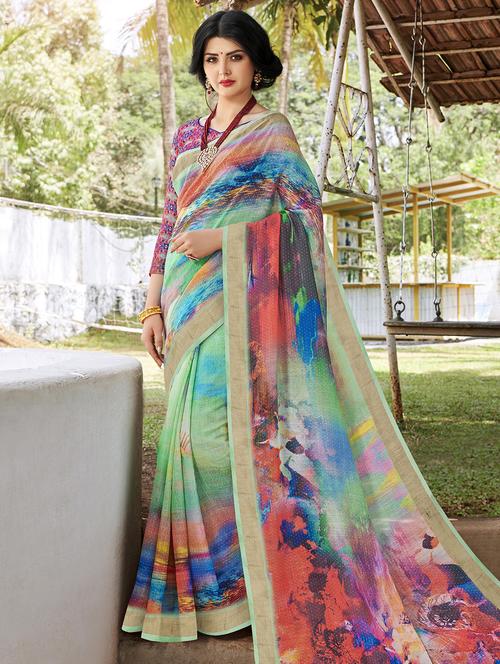 abstract printed saree with blouse - 16294105 - Very Small Image - 1