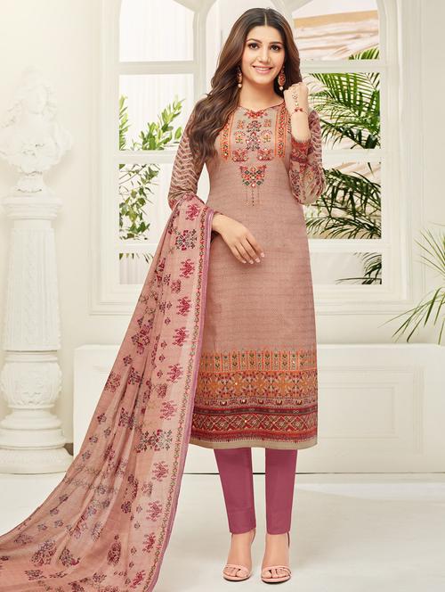 embroidered unstitched straight pant suit - 16294954 - Very Small Image - 1