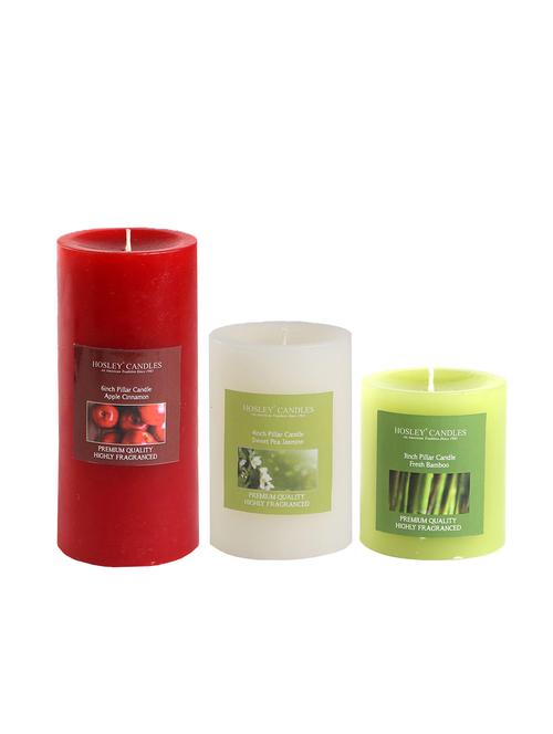 hosley set 3 decorative multicolor highly fragranced pillar candle|apple cinamon| sweet pea jasmine| fresh bamboo - 16295101 - Very Small Image - 1