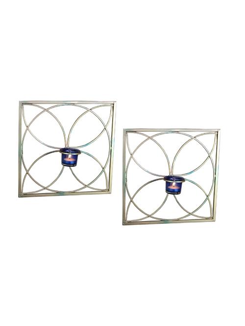 hosley set of 2 metal wall sconce /candle holder/ tea light candle holder with blue glass cup and tealight for home decoration - 16295135 - Very Small Image - 1