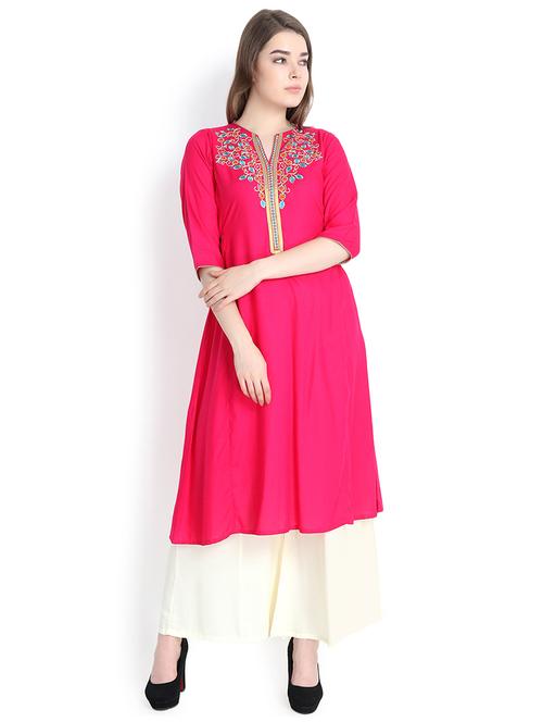 embroidered a-line kurta - 16295186 - Very Small Image - 1