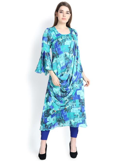 abstract printed drape cowl kurta - 16295191 - Very Small Image - 1