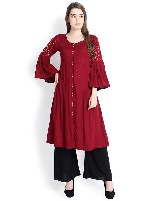 embroidered flared kurta - 16295206 - Very Small Image - 1