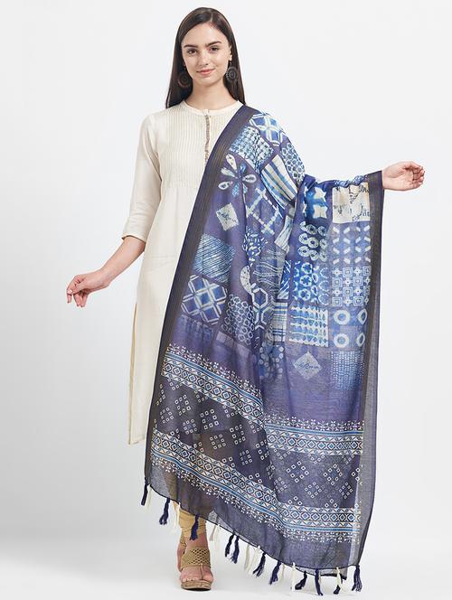 indigo printed dupatta - 16295669 - Very Small Image - 1