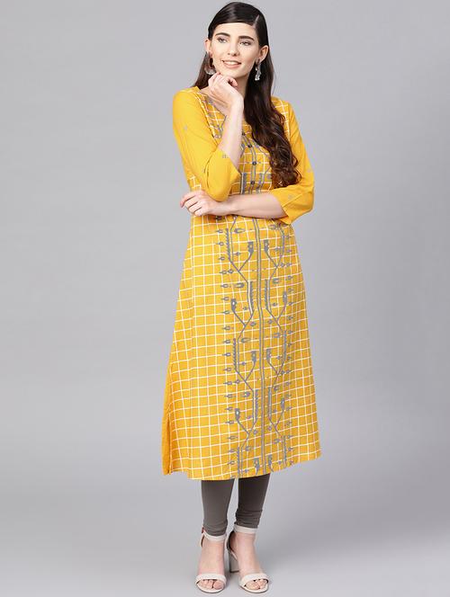checkered a-line kurta - 16296583 - Very Small Image - 1