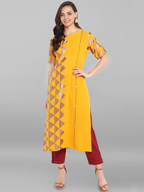 foil printed straight kurta - 16297899 - Very Small Image - 1