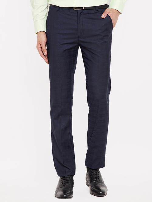 navy blue polyester flat front trousers formal - 16298309 - Very Small Image - 1