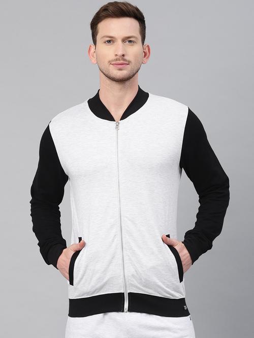 grey color block casual jacket - 16298527 - Very Small Image - 1