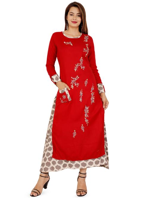 embroidered layered kurta - 16298685 - Very Small Image - 1