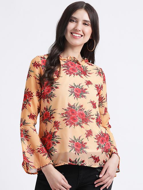 frill trim floral top - 16298768 - Very Small Image - 1
