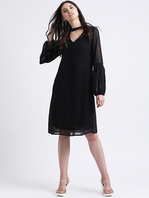 floral embroidered choker neck a-line dress - 16298785 - Very Small Image - 1