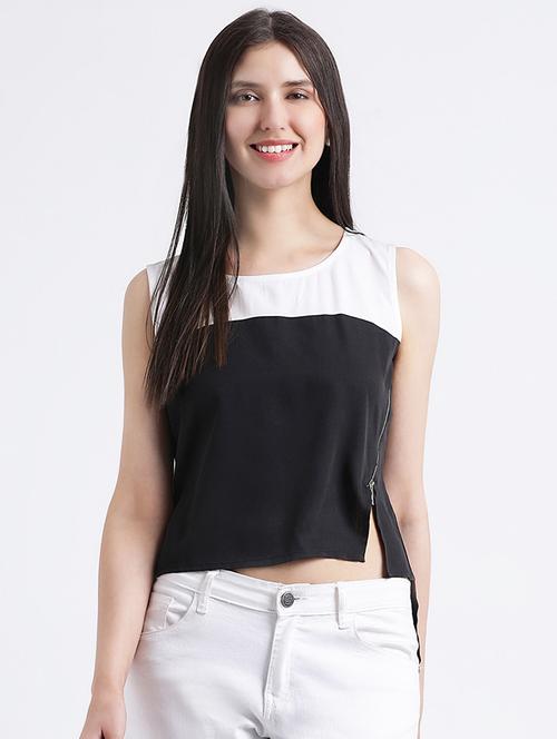 zipper detail color block asymmetric top - 16298811 - Very Small Image - 1