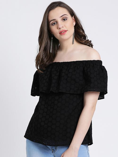 off shoulder schiffli top - 16298847 - Very Small Image - 1