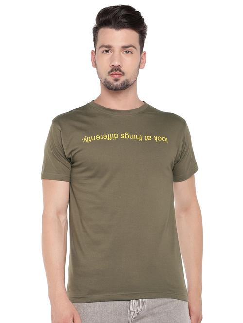 olive green typographic chest print t-shirt - 16299059 - Very Small Image - 1