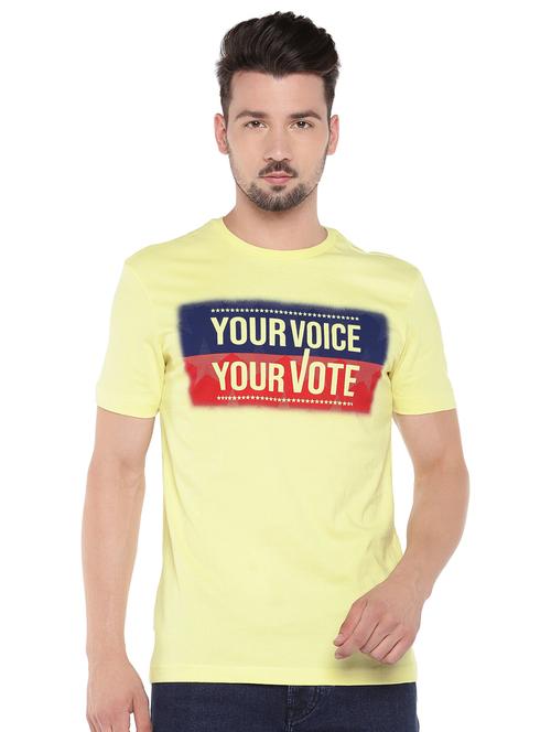 yellow typographic chest print t-shirt - 16299067 - Very Small Image - 1