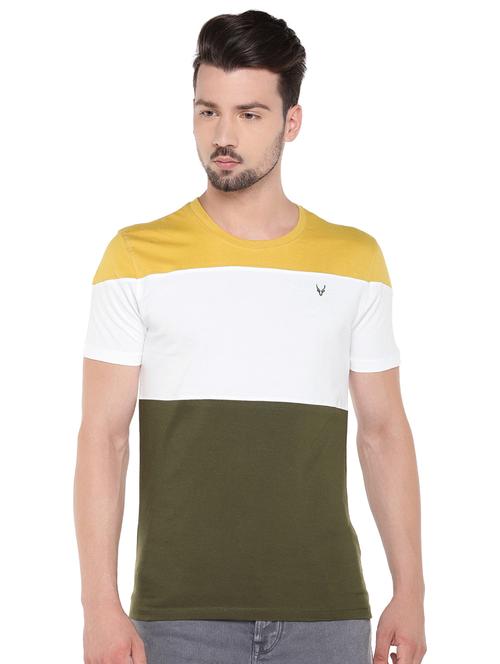 olive green regular fit color block t-shirt - 16299100 - Very Small Image - 1