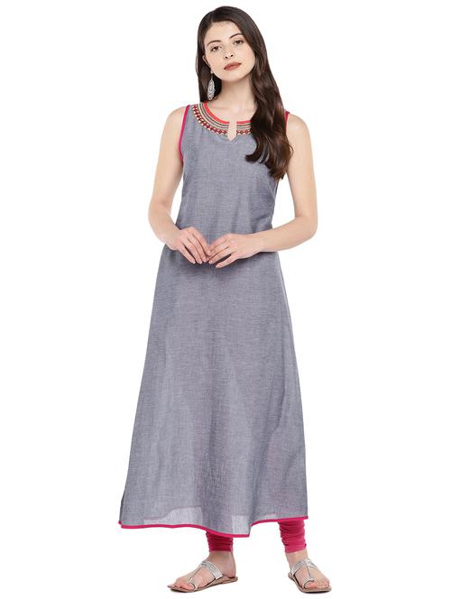 embroidery neckline a-line kurta - 16299131 - Very Small Image - 1