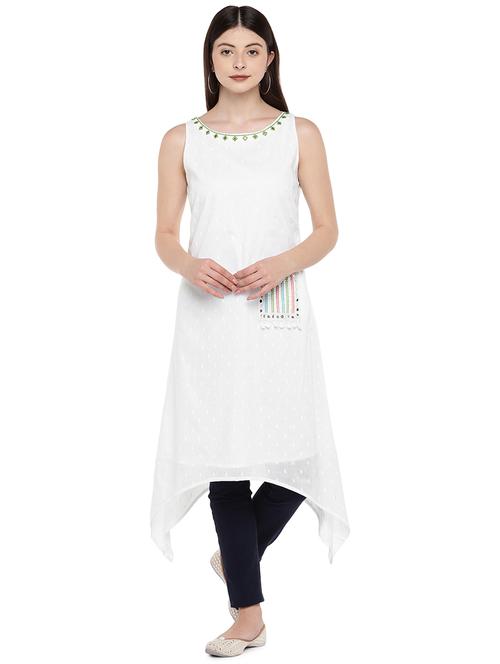 embroidered patch pocket asymmetric kurta - 16299194 - Very Small Image - 1