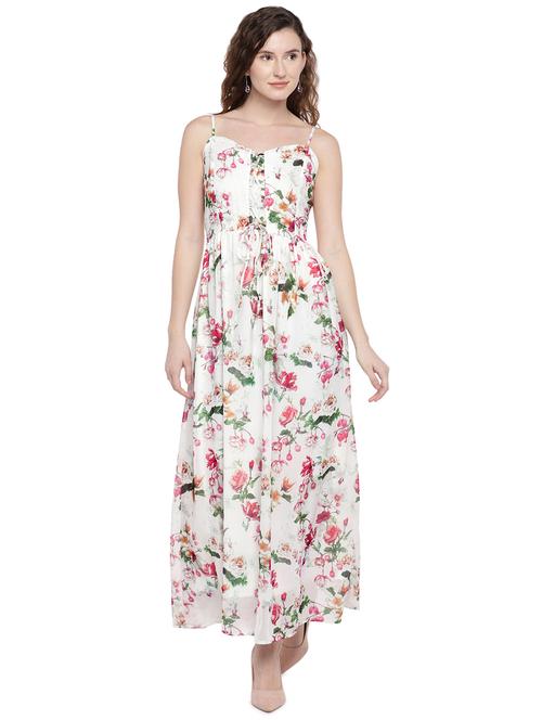 lace up detail floral maxi dress - 16299226 - Very Small Image - 1